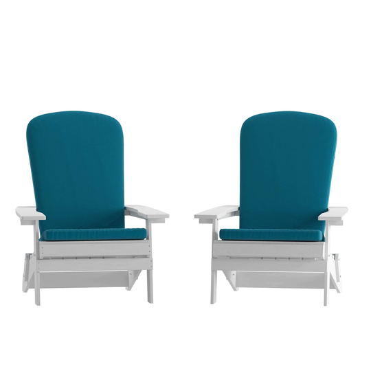 Flash Furniture Charlestown Set of 2 Adirondack Chairs in White - 30.25"Wx34"Dx37"H