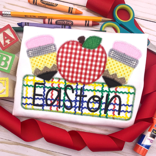 Boy Back To School; Fall Shirt; School; Personalized Appliqued Apple & Pencils