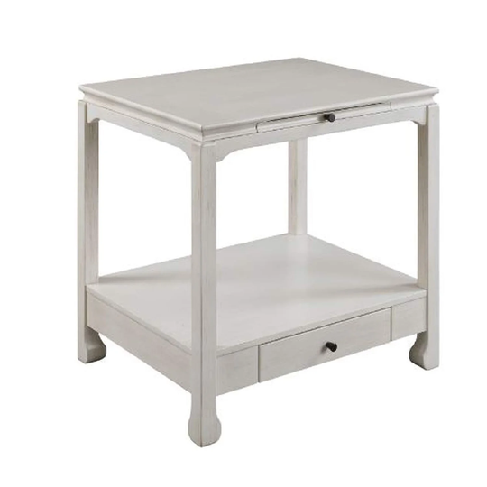 Accent Table with Pull Out Tray and 1 Drawer, Antique White