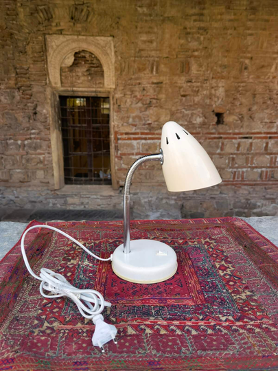 Vintage 1970's Table Lamp, Metal White Retro Lamp