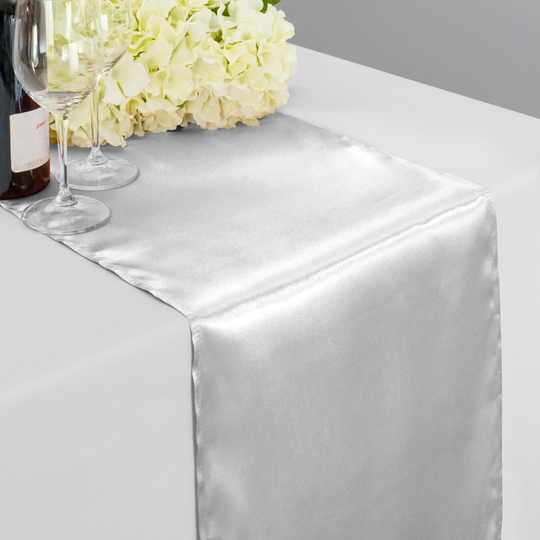 Silver Satin Table Runners 14x108 Inches Wedding Party Baby Shower Decor - Silver Table Runners