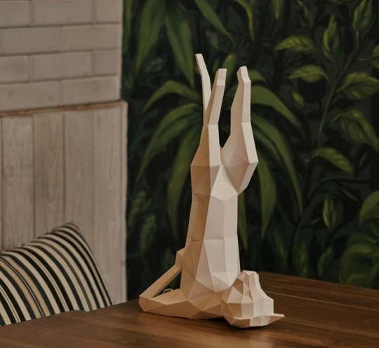 Yoga Cat 3D - Optional Lamp Kit Interior Decor Kitty Papercraft Polygonal Sculpture Model Gift
