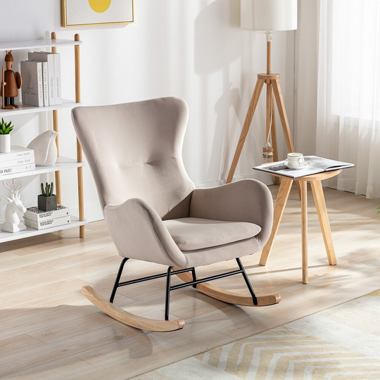 36.6"H Velvet Fabric Padded Seat Rocking Chair With High Backrest And Armrests