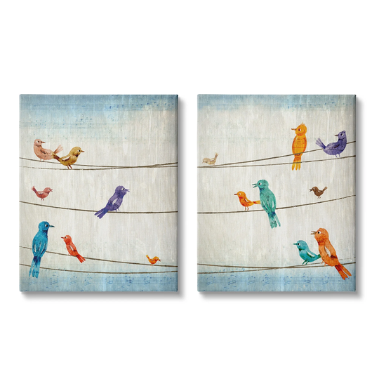 Stupell Industries Song Birds on the Line Musical Scale Detail, 2pc Multi Piece Canvas Wall Art Set - Multi-Color