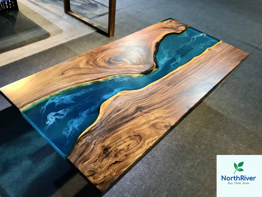 River Epoxy Dining Table, Wooden Resin Coffee Live Edge Console Table, Countertop, Patio Table