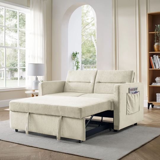 54.5" Loveseat Sofa Velvet Padded Seat Versatile Pull out Sleeper Sofa Bed with Casters