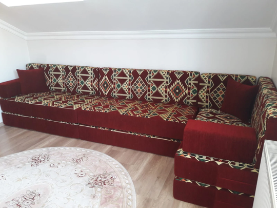 16" Thickness Premium Arabic Sofa Set, Maroon L Shaped Floor Seating Sofa, Jalsah, Turkish