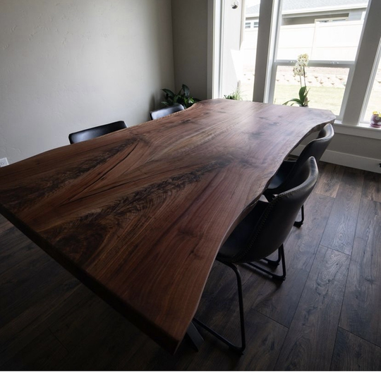 Live Edge Dining Table, Kitchen Industrial Walnut Slab, Dining Table