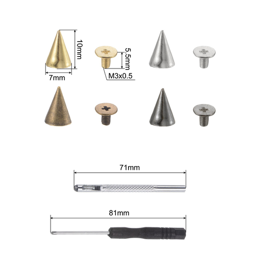 100 Sets Cone Spikes 10mm 4 Colors Alloy with 2pcs Install Tools & Storage Box - Mutil Colors - 10mmx7mm