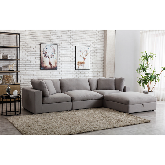 Roundhill Furniture Rivas Contemporary Feather Fill 4-Piece Modular Sectional Sofa
