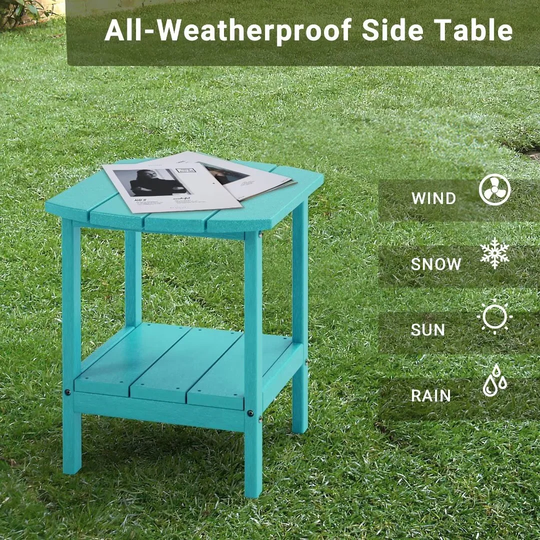 Outdoor Side Table for Adirondack Chairs, All-Weather Resistant Accent Tables, Patio Rocker Glider End Table,(Lake Blue)