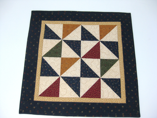 Quilted Table Topper, Blue Pinwheel Farmhouse Mat