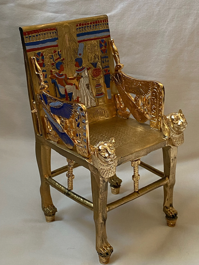 Egyptian King Tut Chair With Queen Nefertari Resin Engraved Gold Multi-Color 7.5" X 4" High Quality # 2026