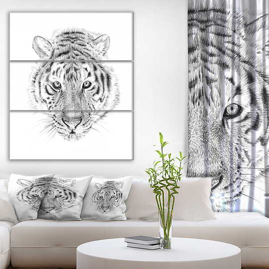 Designart 'Pencil Tiger Sketch in Black and White' Animals Print on Wrapped Canvas set