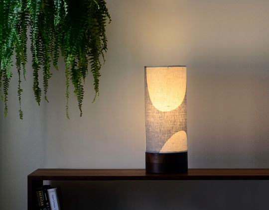 Table Lamp/Contemporary Linen Lampshade Wood Round Black Walnut 100% Shade