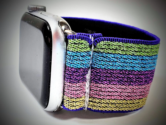 Purple Blue Stripe Shiny Elastic Watch Band For Apple -38mm 40mm 41mm 42mm 44mm 45mm ; All Series | Models 1 - 8 & Se