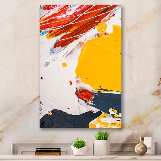 Designart 'Blue Yellow And Red Color Splatters II' Modern Canvas Art Print