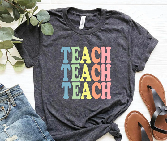 Teach Shirt, Colorful Teacher Teaching Lover Students Love Tshirt, 2nd Grade Teach, Gif For Teacher