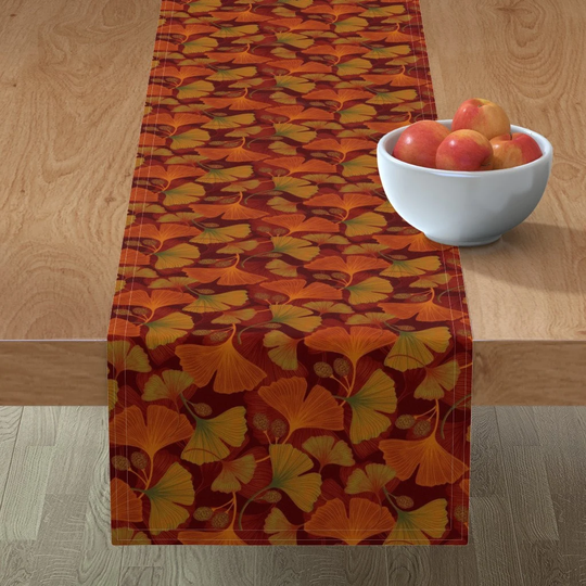 Fall Biloba Table Runner - Ginkgo Leaves By New Branch Studio | Melissa Pedersen Autumn Cotton Sateen Spoonflower
