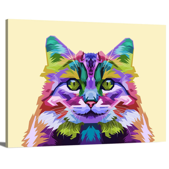 Colorful Norwegian Forest Cat Kitten Pop Art Modern Multicolored Animal Pet Portrait Wrapped Canvas Print Wall Home Decor Office