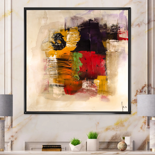 Designart 'Abstract Energetic Color Dance' Modern Framed Canvas Wall Decor
