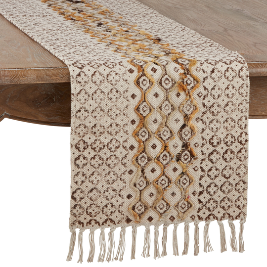 Embroidered Table Runner with Geometric Print Design