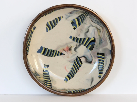 Small Colorful Nerikomi Plate, Blue Marbled Ceramic Breakfast Plate, Contemporary Striped Dessert Dish, Abstract Design Stoneware Plate
