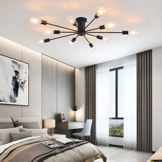 Semi Flush Mount Ceiling Light, 10-Light Modern Black Sputnik Chandelier Industrial Ceiling Lamp - Black/10-lights