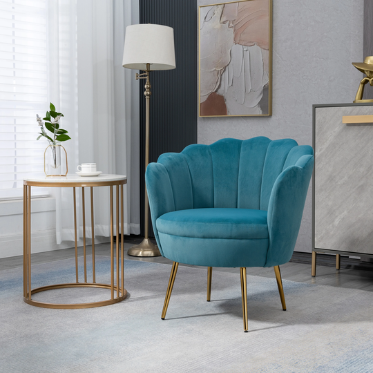 Velvet Petals Chair Living Room Barrel Chair with Metal Legs