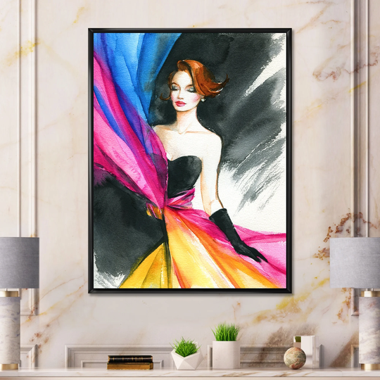 Designart 'Colorful Fashion Woman Portrait' Glam Framed Canvas artwork