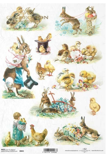 A4 Rice Paper For Decoupage, Bunny Rabbit Collage Sheet, Mulberry Tissue, Animal Journal, R843