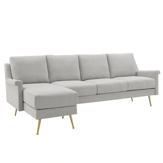 Cade Grey Fabric Reversible Sectional Sofa with Gold Metal Legs by iNSPIRE Q Modern