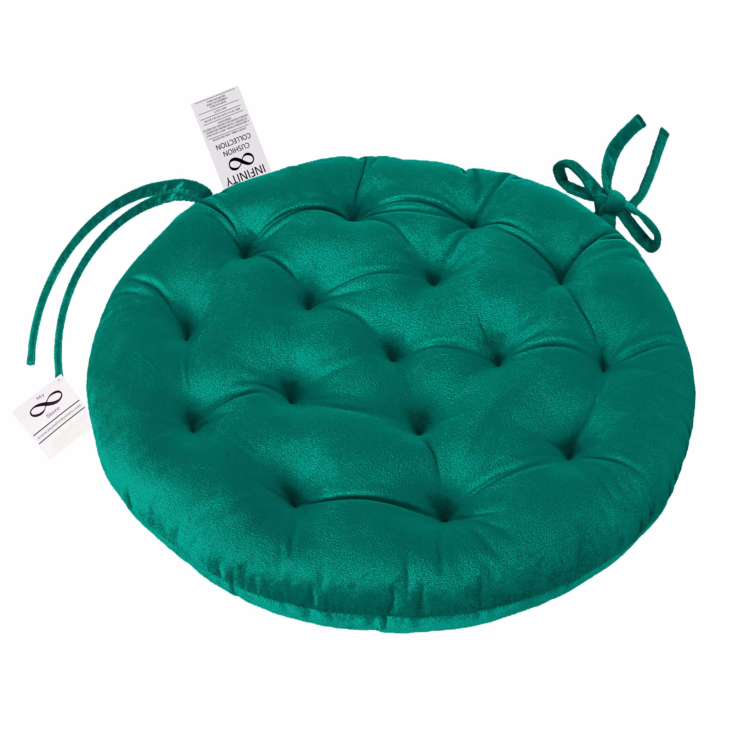 Infinity Collection Green 16 Inch Round Reversible Tufted Plush Chair Pad/Cushion with Tie Backs For Kitchen Bar Stool Dining Room