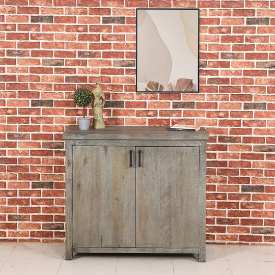 Traditional/Farmhouse/Modern Farmhouse Two Door Wooden Sideboard Handcrafted Solid Wood Natural Look Finish In Rowan Gray
