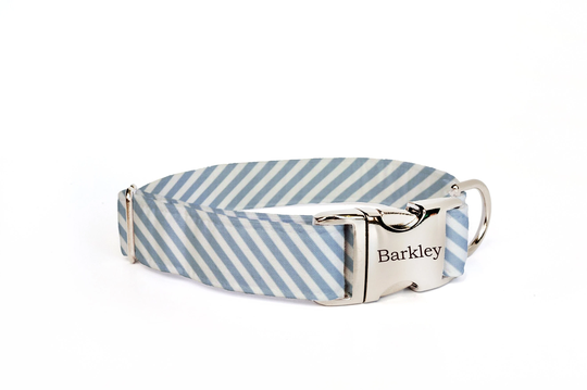 Dog Collar With Name, Holiday Aqua Blue Striped Collar, Winter Name