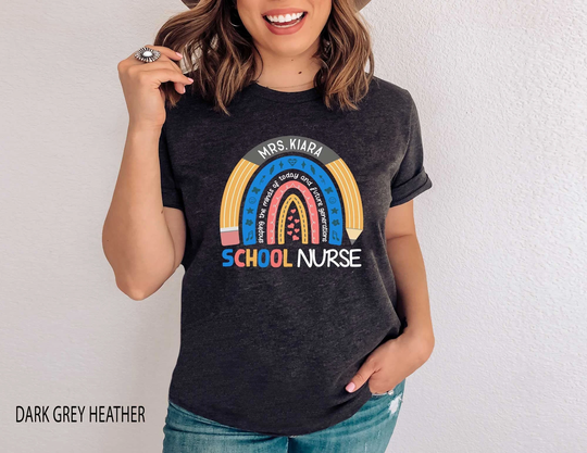 Personalized School Nurse Rainbow Pencil Shirt, Custom Office Staff Tshirts, Shirts With Name, Health Team