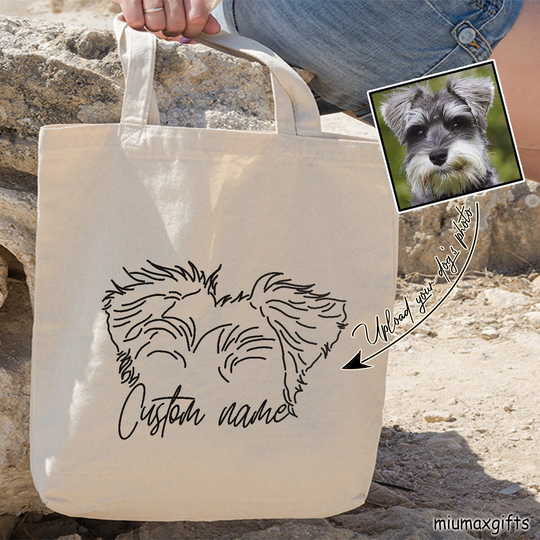 Custom Dog Ears Outline Tote Bag, Schnauzer Line Art Drawing Minimalist Bag