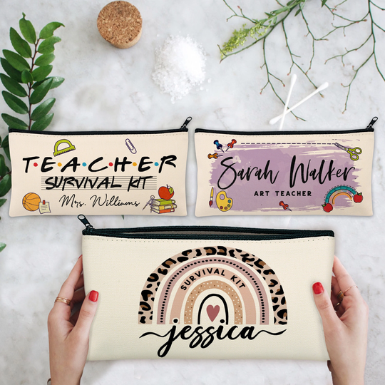 Personalized Teacher Pencil Case For Appreciation Week Customized Canvas Makeup Bags Teachers Day Gift Custom Make Up Bag Woman