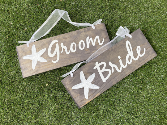 starfish Wedding Bride & Groom Chair Wedding Sign. Rustic Decor