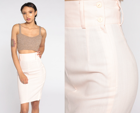 Wiggle Skirt 80S Baby Pink Bodycon High Waisted Midi Preppy Pencil Retro Vintage Plain Secretary 1980S Extra Small Xs 24