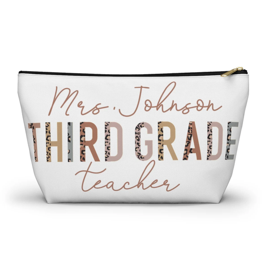 Personalized Teacher Pouch, Custom 3rd Grade Teacher's Name Pencil Case Leopard, Level, Appreciation, 2nd, 4Th, 5Th, 1st, 6Th