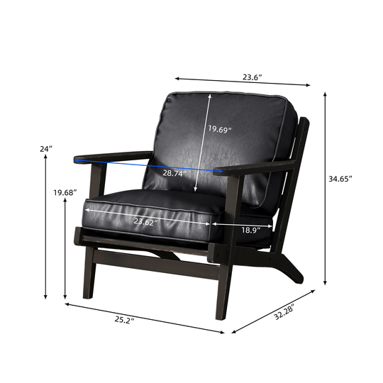 Solid Wood Removable Cushion Arm Chair,PU Leather Accent Chair