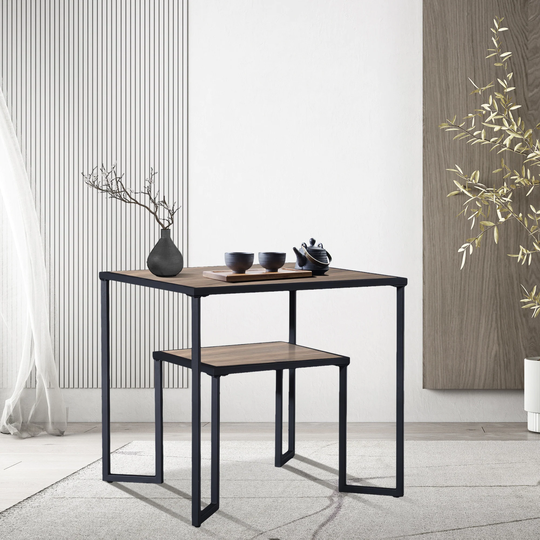 Dual Tier Coffee & Tea Small Square End Table,Nightstand,Side Table Beside Table with 2-Tier Wood Storage Shelf for Living Room