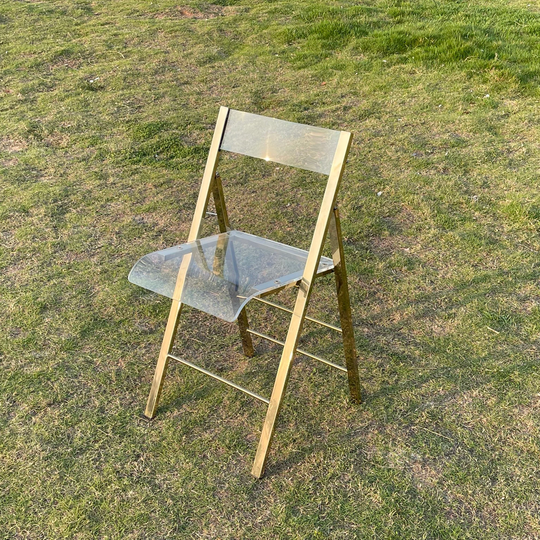 Gold Folding Chair Wedding Arcylic Stainless Steel Dining Chairs Bar Living Room Church Event Decor