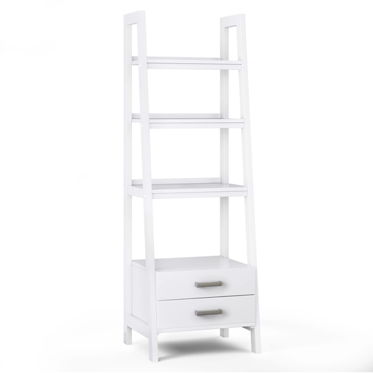 WYNDENHALL Hawkins SOLID WOOD 72 inch x 24 inch Modern Industrial Ladder Shelf with Storage - 24"w x 20"d x 72"h