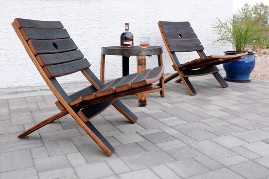 Whiskey Barrel Ez Chairs Set - Outdoor & Table 3 Piece