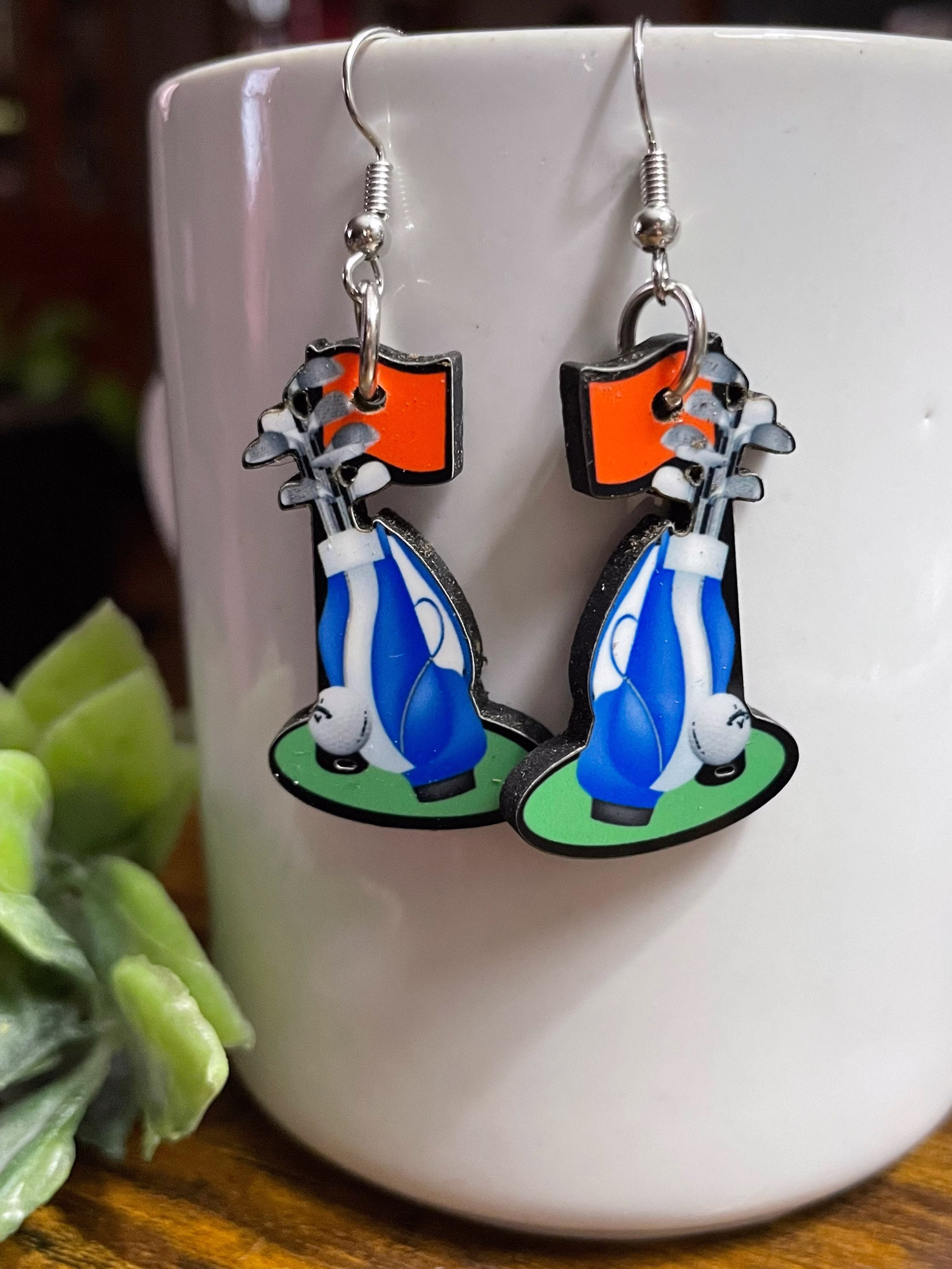 Free Personalized Custom Color . Single Or Double Sided - Dangle Unique Golf Player Earrings