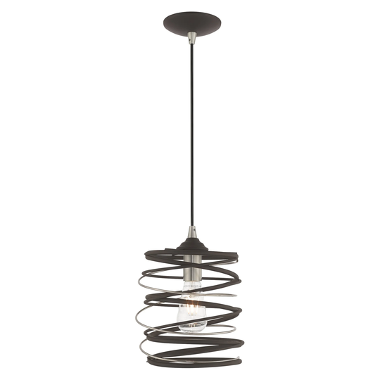Livex Lighting Geometric Shade 1-Light Bronze Mini Pendant - 8.25"Dia. x 17"-75"Adj. H