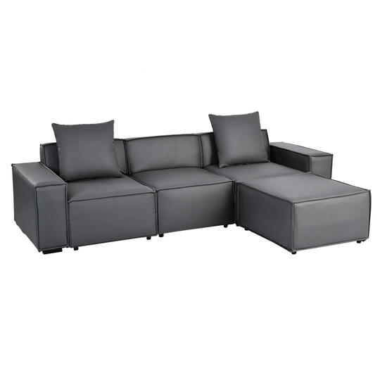 2 Pieces L Shaped Sectional Sofa Artificial Leather Sofa Chaise with Ottomans