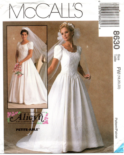 Mccall's 8630 Alicyn Bridal Gown Pattern Attached Train, Loop & Button, Choose Size